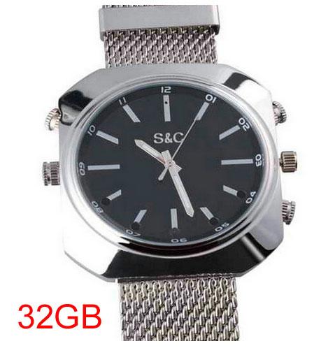 Free shipping 2015 new 1080p W8000 built-in 32GB memory silver wrist infrared night vision and voice control waterproof Watch Camera