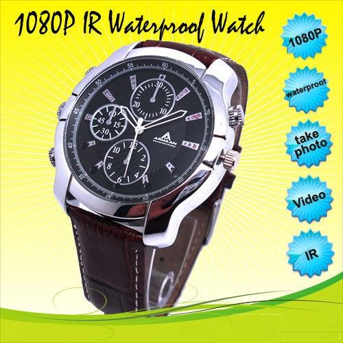 Waterproof Full HD watch camera IR night vision 8GB/16GB 1080P Mini Watch DVR audio video recorder leather wrist watch mini comcorder 10pcs