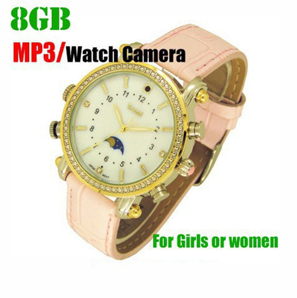 Women girl lady wrist watch camera with MP3 Player 8GB waterproof female watch Pinhole CAMERA Leather Watch mini DV DVR dropshipping