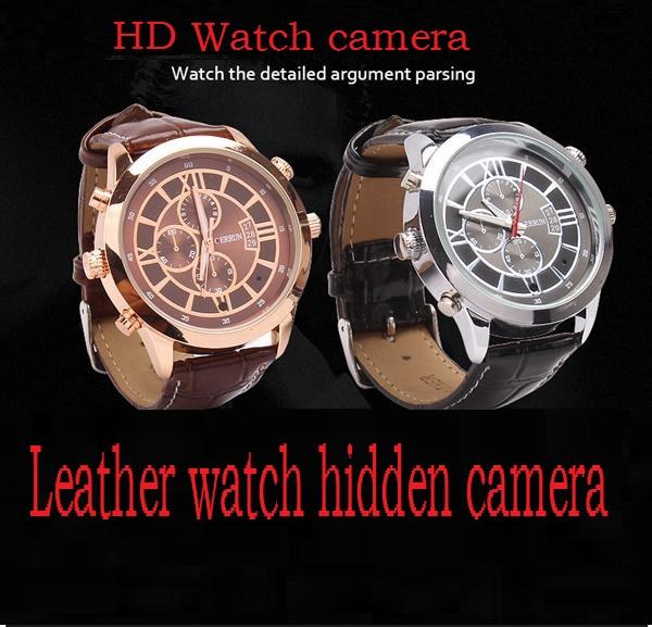 Waterproof Leather Watch mini DV 32GB Ultra-thin Fashion Wrist Watch DVR HD pinhole camera mini audio video recorder black brown