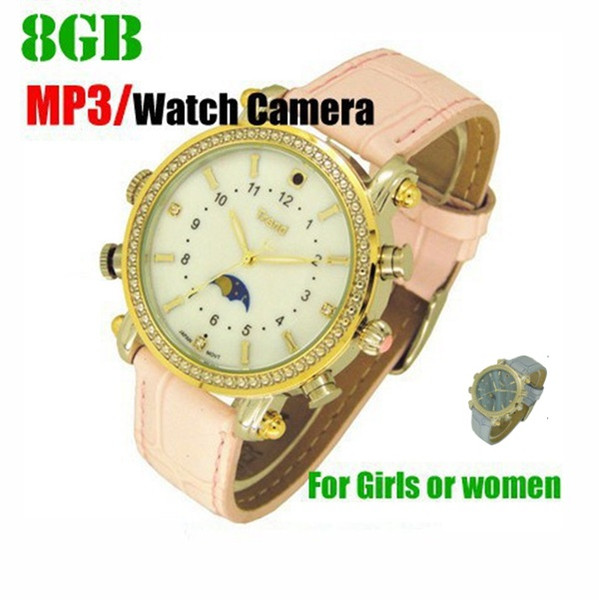 Woman Lady Girl Watch camera 16GB with MP3 player HD waterproof Female Wrist watch DVR pinhole camera mini audio video recorder