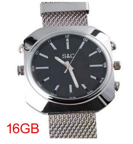 Free shipping 2015 new 1080p W8000 built-in 16GB memory silver wrist infrared night vision and voice control waterproof Watch Camera