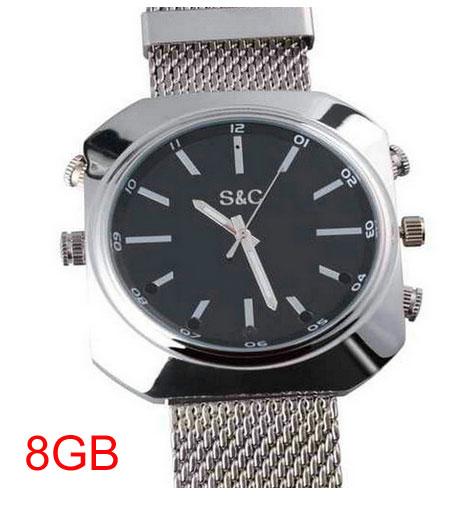 Free shipping 2015 new 1080p W8000 built-in 8GB memory silver wrist infrared night vision and voice control waterproof Watch Camera