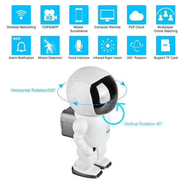 960P HD Wireless WiFi IP Robot Camera1.3MP CMOS Baby Monitor Pan Tilt Remote Home Security P2P IR Night Vision for Mobile Android/IOS Laptop