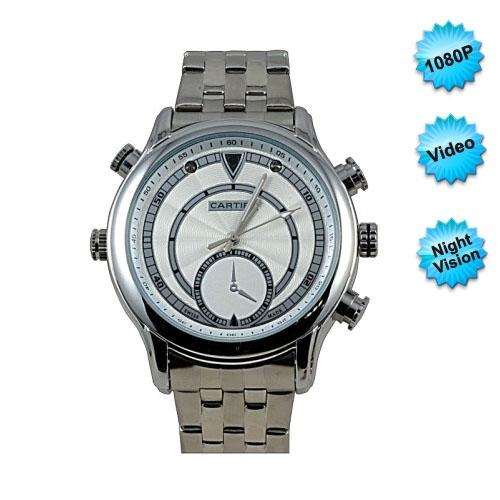 1080P FULL HD IR Night Vision Watch Camera Gold and silver color 8GB