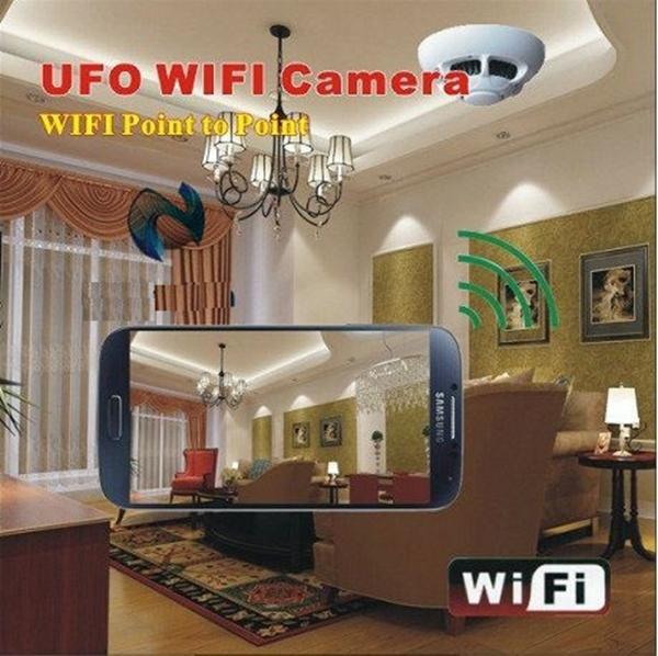 Wireless UFO WiFi Smoke Detector IP Camera HD Mini Smoke Detector Camera DVR for Smartphones PC internet live Video Monitoring