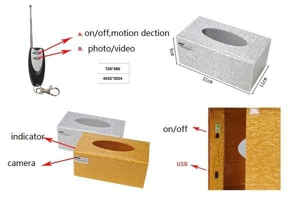 Remote control Tissue box pinhole camera 4GB 8GB tissue box mini DV DVR Home security surveillance cam Support motion detection