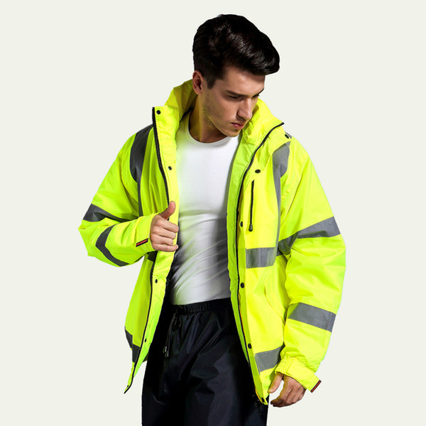 2017 Safety Clothing Outdoor High Visibility Reflective Jacket Waterproof Rain Coat Warm Cotton Padded Work Wear Winter Outwear