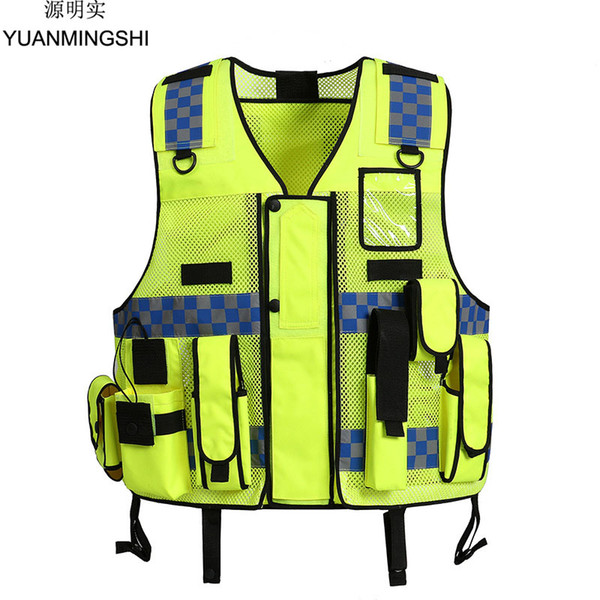 YUANMINGSHI Unisex High Visibility Reflective Multi Pockets Construction Safety Vest Working Cloth Outdoor Safety Clothing Vest