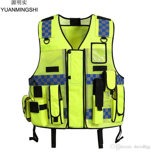 YUANMINGSHI Unisex High Visibility Reflective Multi Pockets Construction Safety Vest Working Cloth Outdoor Safety Clothing Vest