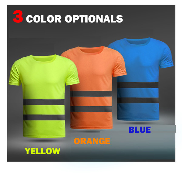 Free shipping Fluorescent yellow orange high visibility safety work shirt summer breathable work t shirt reflective t-shirt mens women