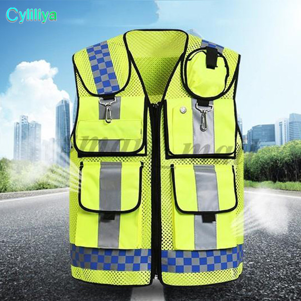 Motorcycle High visibility safety Reflective vest Lattice screen cloth Safety clothing zipper reflective work vest