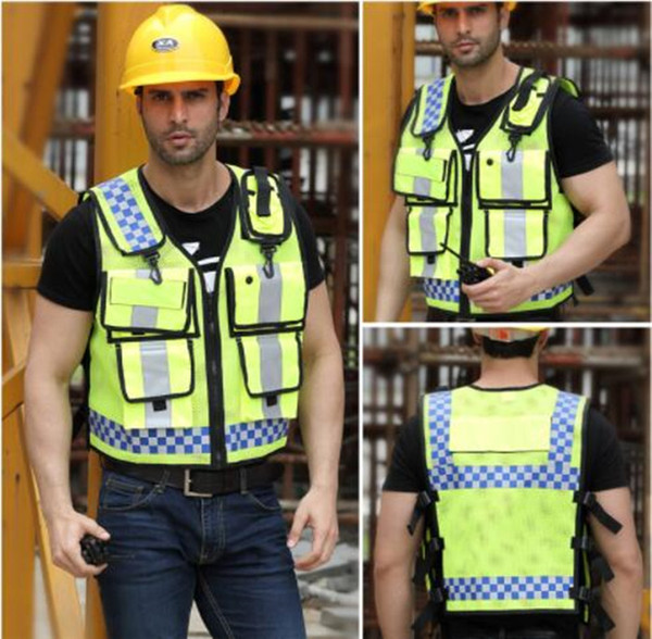 Motorcycle High visibility safety Reflective vest Lattice screen cloth Safety clothing zipper reflective work vest