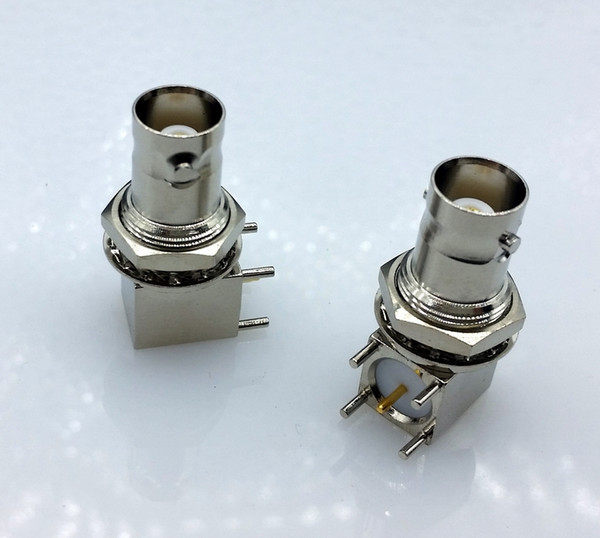 10pcs/lot 5pin copper plating nickel RF Coaxial Connector BNC Female socket bulkhead Right Angle PCB Mount BNC Connector