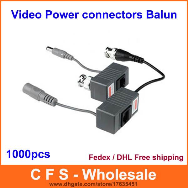 1000pcs CCTV Coax BNC Video & Power Pigtail Balun Transceiver UTP Adapter to CAT5e 6 Fedex / DHL Free Shipping