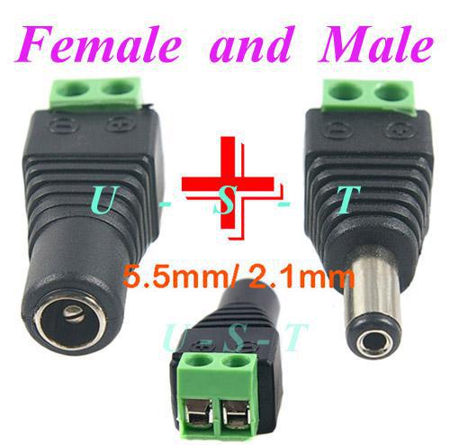 2.1mm*5.5mm Male & Female DC Power Jack Adapter Connector Plug For CCTV Camera 200pcs (100pair) DHL Free shipping