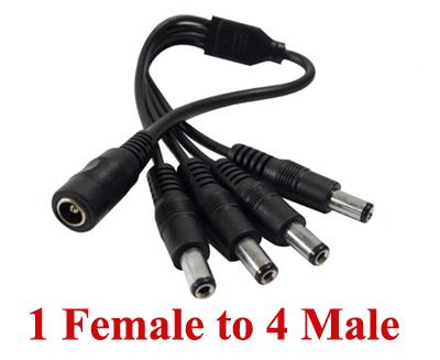 DC 1 to 4 Power Splitter Cable Cord adapter Security CCTV Camera , 1 Female to 4 Male 5.5mm x 2.1mm 50pcs Express free shipping