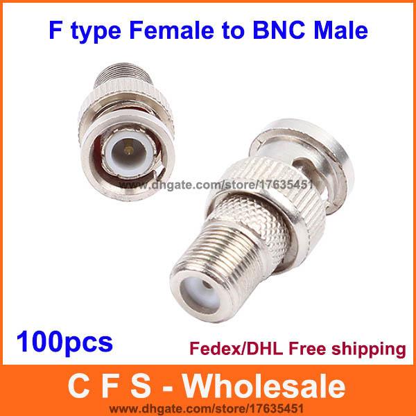 100pcs BNC Male to F type Female Connector Adapter for RG6 RG59 Cable For CCTV Camera Fedex / DHL Free shippinng