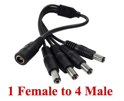 DC 1 to 4 Power Splitter Adapter Cable for CCTV Camera 5.5x2.1mm 1 female 4 male 100pcs/Lot Express free shipping