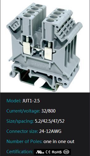 Dinrail terminal block JUT1-2.5 screw type Electric Terminal Strip Connector UK2.5N 2.5mm