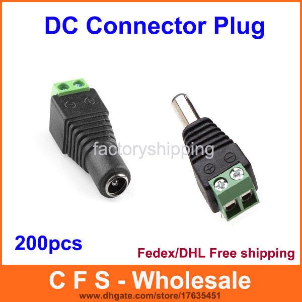 200pcs DC Power Jack Adapter Connector Plug Male / Female 2.1mm 5.5mm For LED Strips Light DHL Free Shipping