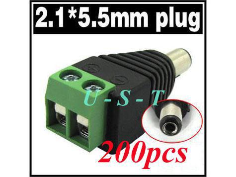 2.1mm x 5.5mm CCTV camera DC Power Male Jack Connector 200pcs / Lot + Free shipping