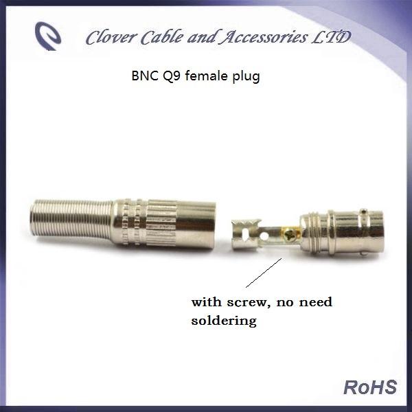 Hot Sale 50PCS/Lot NON Soldering BNC Q9 Female Plug Connector for CCTV Coaxial Cable Connection