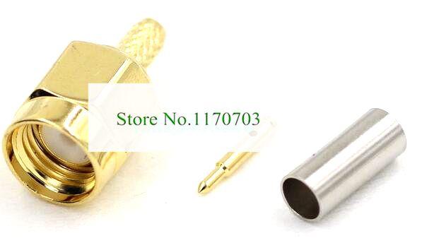 100 pcs RF Coax Gold SMA male Plug crimp Connector for RG174/RG316 Adapter