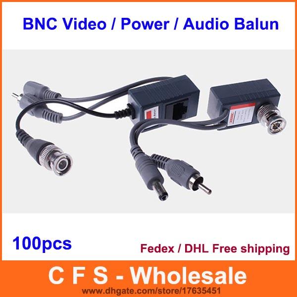 BNC Coax CCTV RJ45 Balun With Audio Video Power Over Transceiver Cable 100pcs /Lot (50 packs) Fedex / DHL Free Shipping