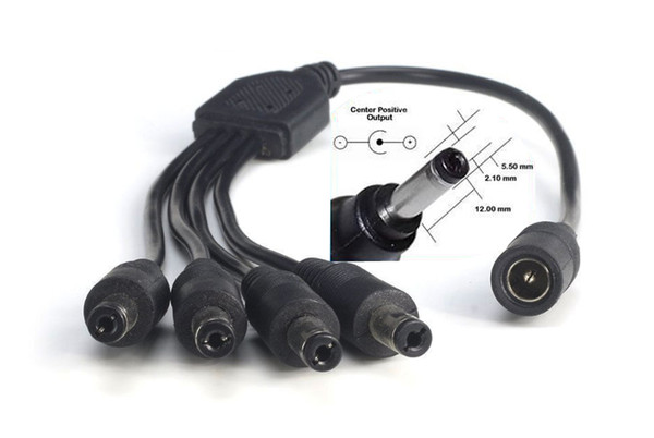 DC Power Splitter 4 Way Power Splitter Cable 1 Male to 2 Dual Female Cord for CCTV Camera