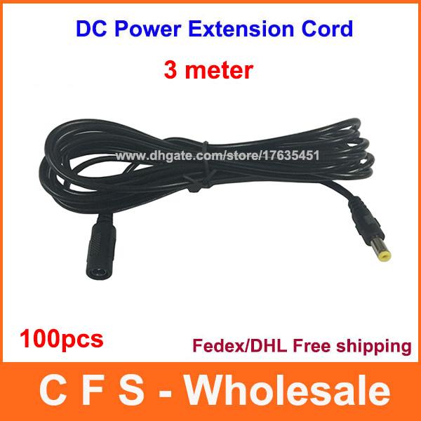 100pcs Power supply DC 5.5 x 2.1mm Female to Male Plug Cable adapter extension cord 3 meter 3M 10FT Free shipping