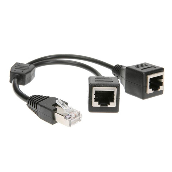 DSL Network RJ45 Male to 2 Female Splitter Adapter Connector Cable Ethernet Cables Adaptor Cord Wire Line Black