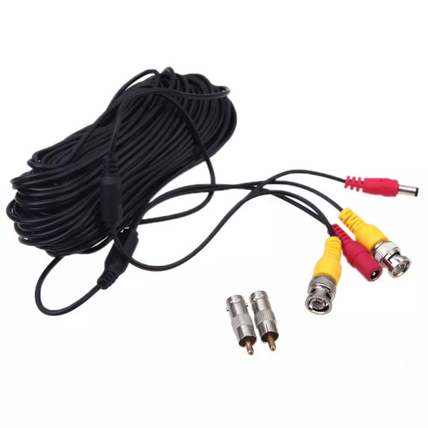 20m Meters Black CCTV Security Camera Accessories BNC DC Video Power Cable 60 feet Wire Lead For Surveillance DVR Kit Monitor System Install