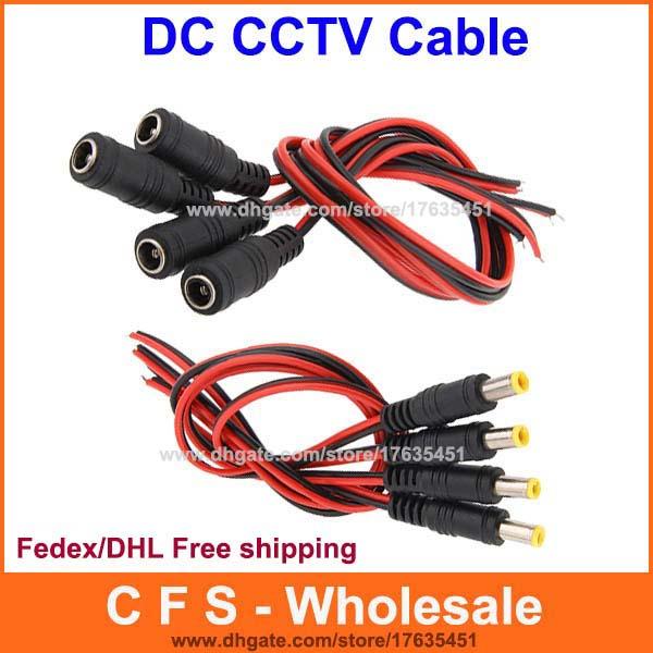 100pcs DC power connector cable 12V monitor connector CCTV Security Camera Power Pigtail 2.1mm Female Male Cable Fedex/DHL Free shipping