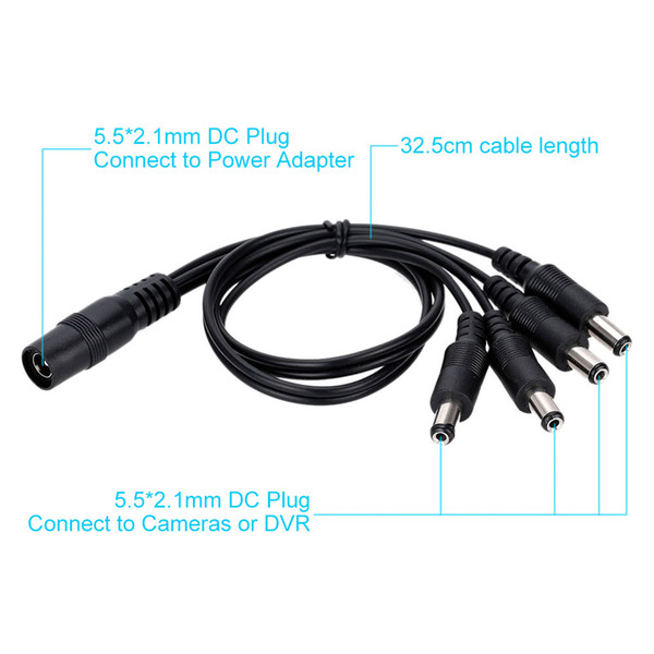 DC 1 to 4 Power Split Splitter Cable 5.5*2.1mm for CCTV Camera Security DVR