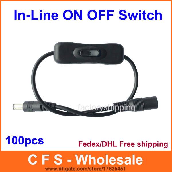 In-Line Power Switch ON/OFF 2.1mm/5.5mm Cable Jack DC Plug 12V for CCTV Camera Express Free shipping 100pcs/Lot