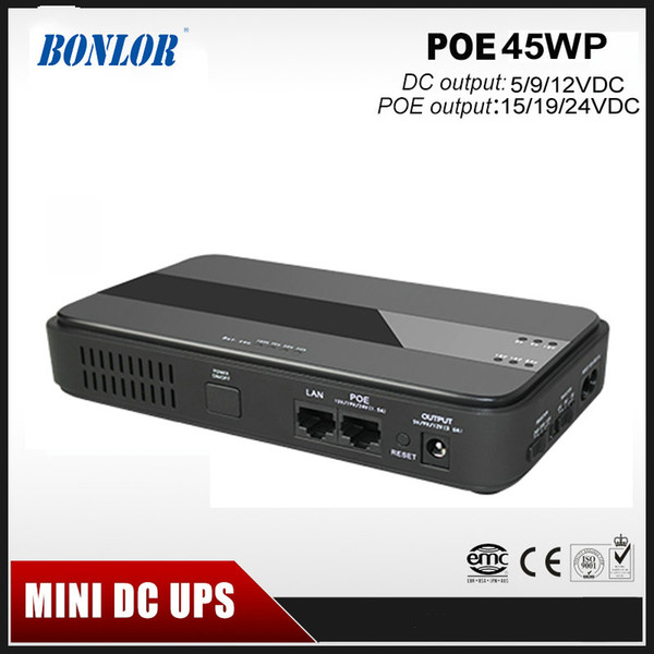 45W Mini Portable UPS with 15/19/24VDC POE (Power Over Ethernet) & 5/9/12VDC Interface Wide 85~265VAC Voltage Adapter Built-in