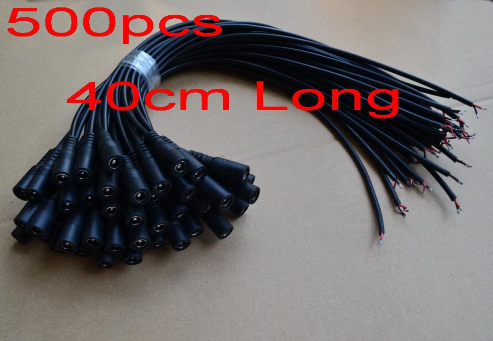 High quality new 500pcs 40CM or 20CM or 100CM long DC Power Lead Female cable pigtail for CCTV camera power + Free Shipping