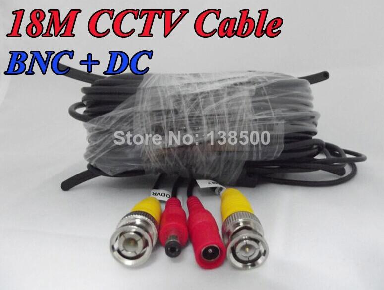 Free Shipping Wholesale 4 x 60ft 18M CCTV BNC Video Power Cable DVR Surveillance Wire Security Camera Cord Packed