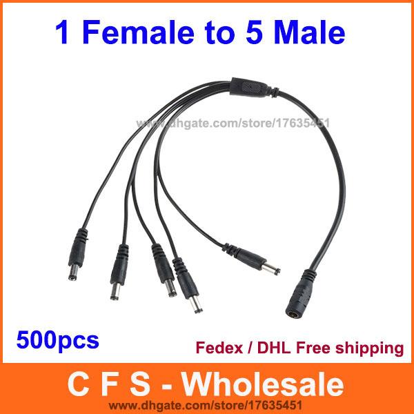 2.1mm DC Power Splitter Adaptor Cable 1 Female to 5 Male CCTV Camera 500pcs Fedex / DHL Free Shipping