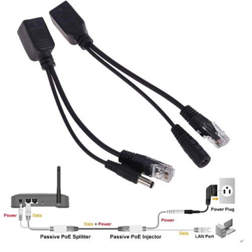 Power Over Ethernet Passive PoE Adapter Injector + Splitter Kit PoE Cable Black