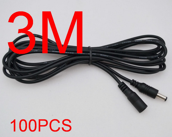 100pcs Power supply DC 5.5 x 2.1mm Female to Male Plug Cable adapter extension cord 3 meter 3M 10FT Free shipping