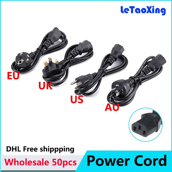 50pcs AC Power Cord Cable Desktop Monitor Computer Universal 3 Prong EU UK US AU Cord 1.2M DHL Free shipping