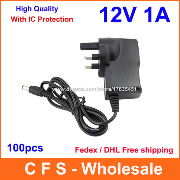 100pcs High Quality with IC Program AC Adapter DC 12V 1A & 1000mA Power Supply UK Plug DC 5.5mm x 2.1mm Fedex / DHL Free shipping