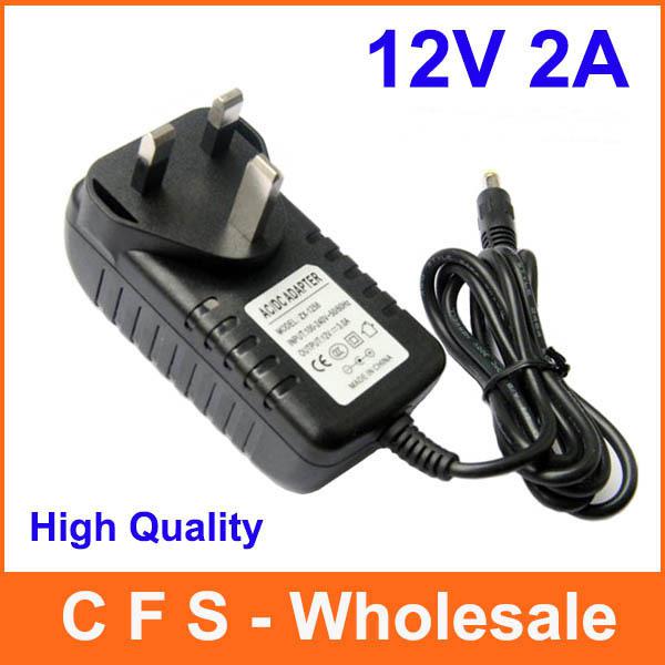 100pcs AC 100-240V to DC 12V 2A UK Plug Power adapter charger Power Supply Adapter 3 Pin 5.5mm x 2.1mm for Led Strips Lights Free shipping