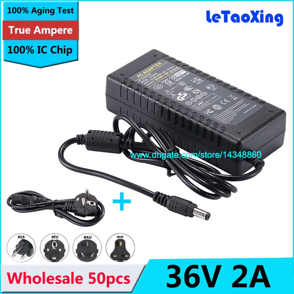 50pcs AC 100-240V To DC 36V 2A Power Supply 72W Adapter Lighting Transformers with US EU AU UK Cord Cable