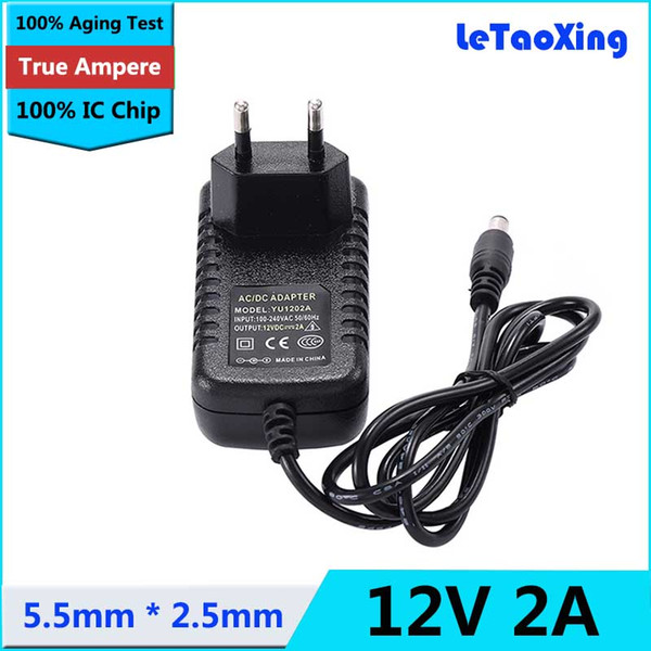 50pcs With IC Chip AC 100-240V To DC 12V 2A Power Supply Adapter Transformer 5.5mm x 2.1-2.5mm DHL Free shipping