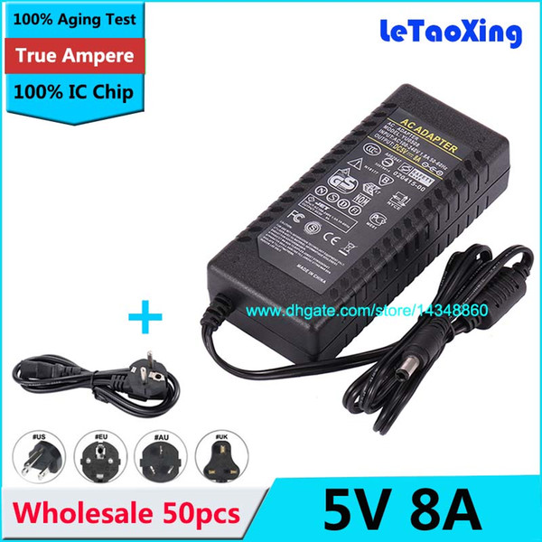 50pcs AC 100-240V To DC 5V 8A Power Supply 7A Adapter For LED Strip Light Display LCD Monitor with US EU AU UK Cord Cable