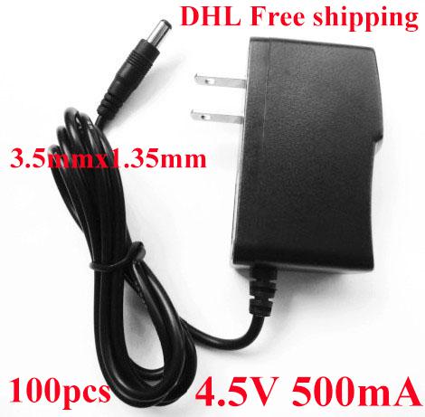 100pcs AC 100-240V to DC 4.5V 500mA Power Adapter Supply 4.5V 0.5A Converter adaptor 3.5mm x 1.35mm High Quality DHL Free shipping