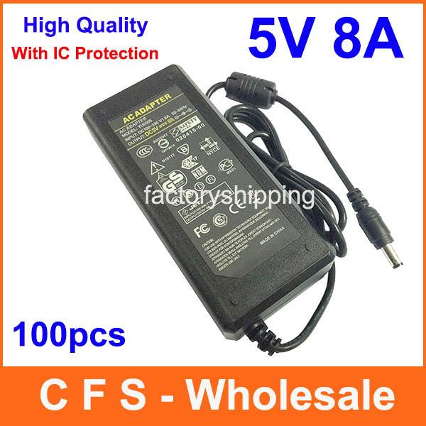 High Quality AC DC 5V 8A Power Supply Adapter 5V 40W Adaptor Charger 5.5mm x 2.5mm Free shipping 100pcs